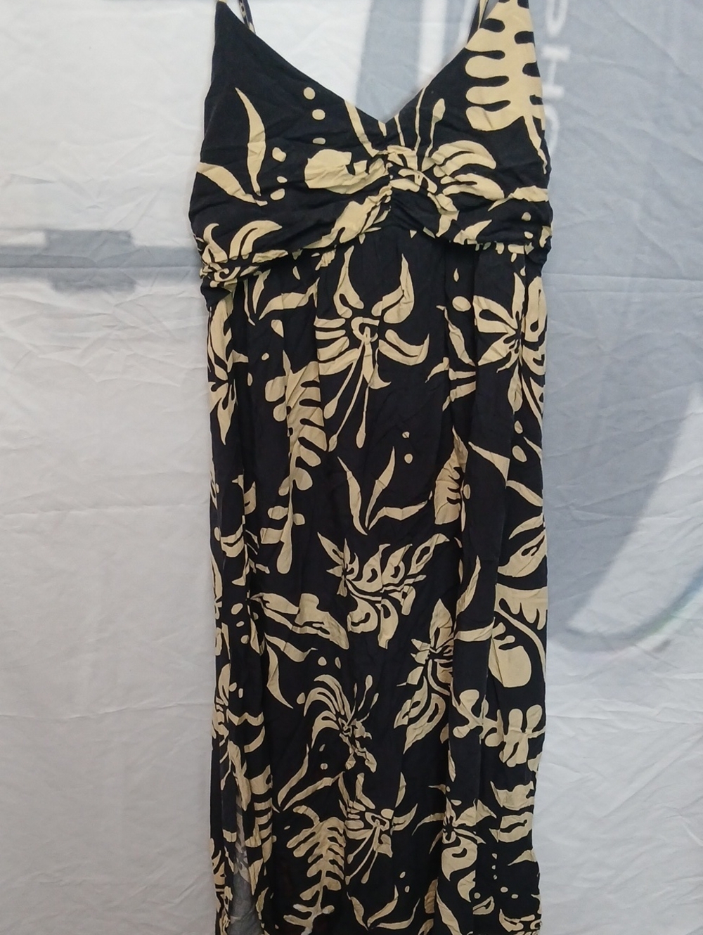 GAP Black and Cream Floral Maxi Dress with Twist Front